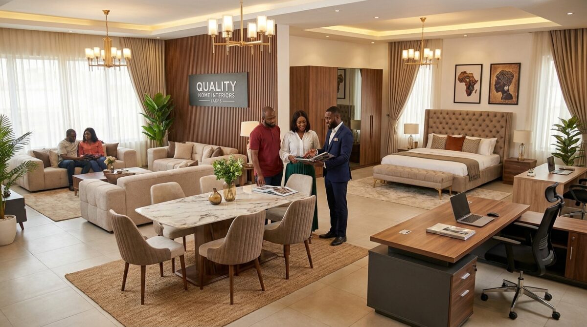 Furniture showroom with shoppers…