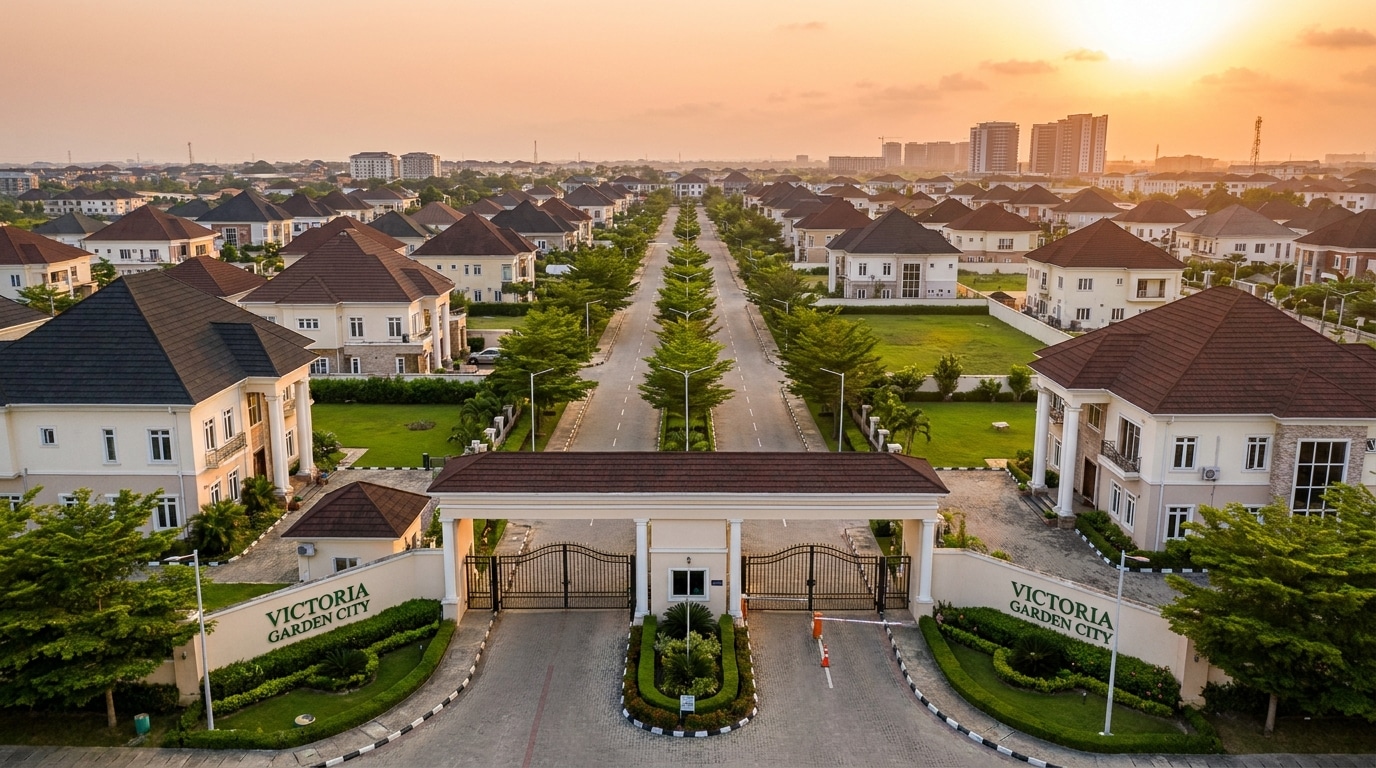 Aerial view of gated community