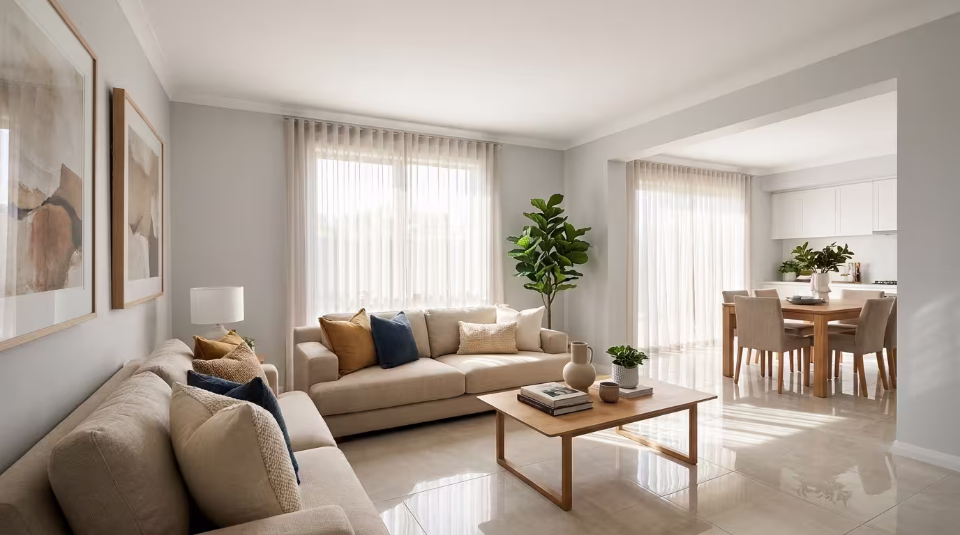A beautifully decorated Nigerian living room staged to attract homebuyers during a property resale.
