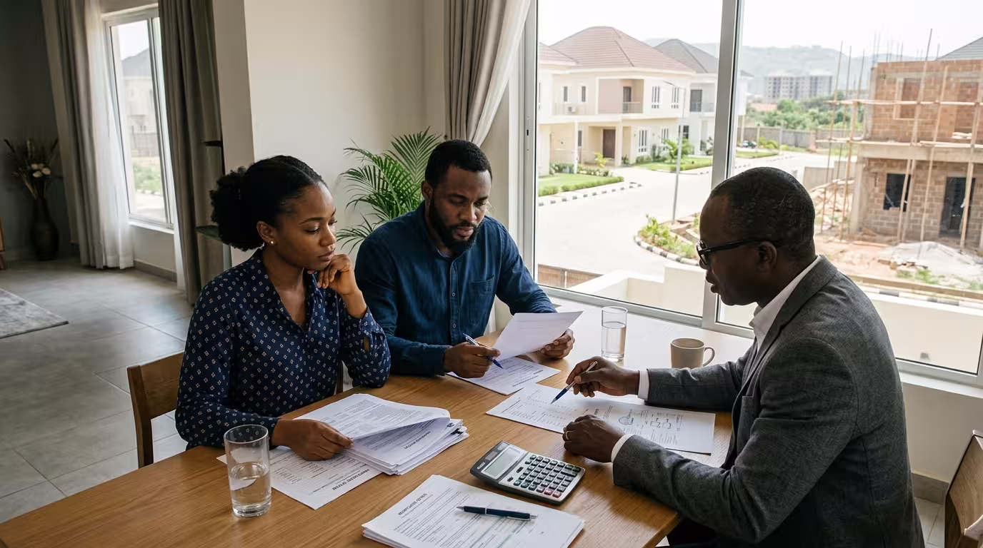 Nigerians Show Stronger Demand for Mortgage Credit in Q2 2026 — CBN Nigerian couple reviewing mortgage documents with a housing adviser